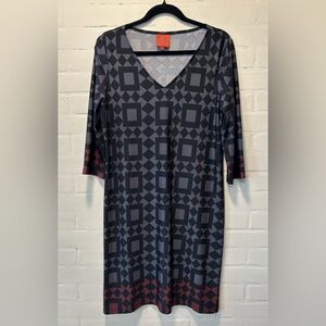 Tracy Negoshian Gray Geometric Print Travel Knit Minimalist Tunic Dress Size L
